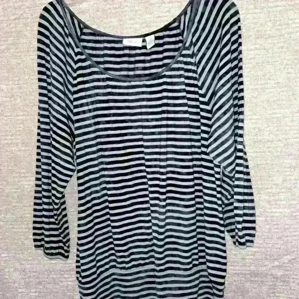 Chicos 3/4 Sleeve Navy Gray Stripe Top #166